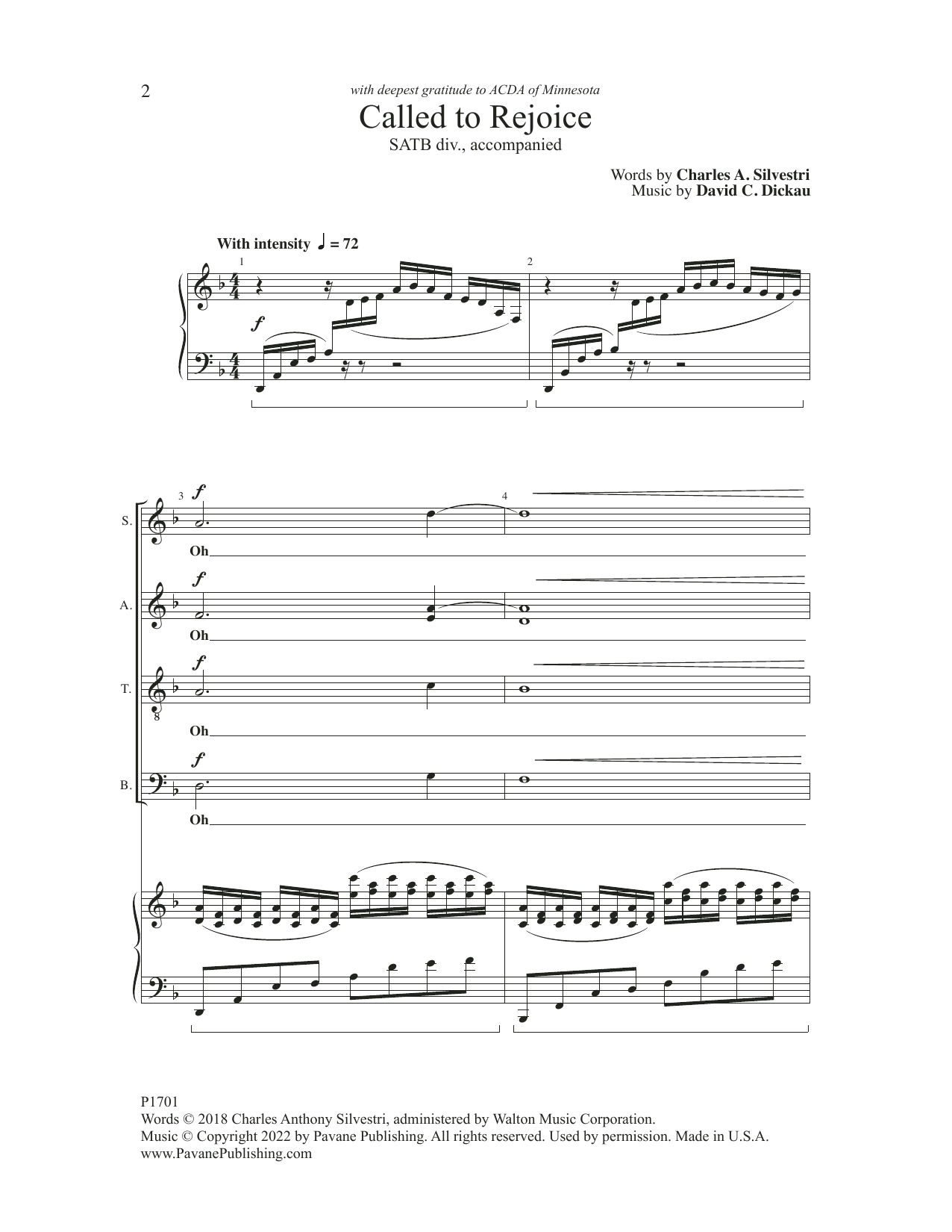 Download Charles A. Silvestri and David C. Dickau Called to Rejoice Sheet Music and learn how to play Choir PDF digital score in minutes