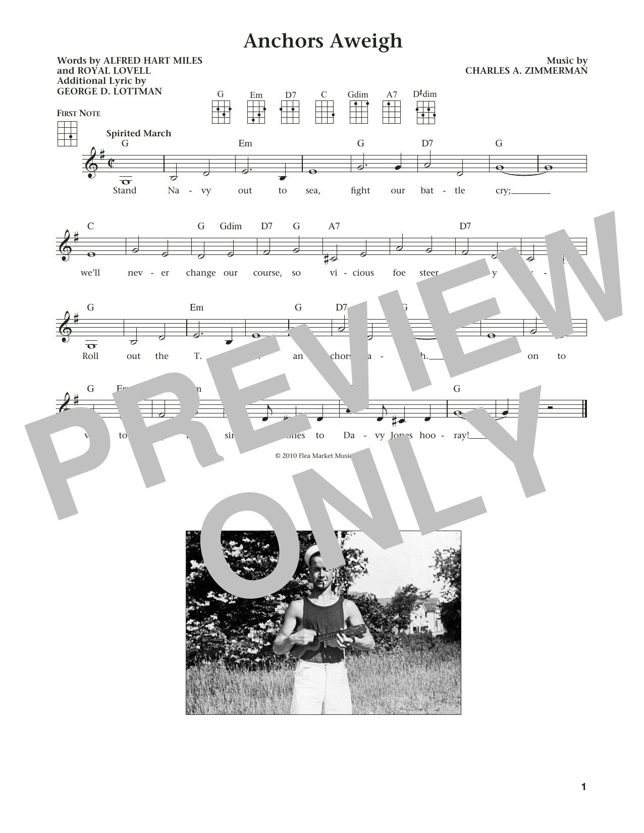 Download Charles A. Zimmerman Anchors Aweigh Sheet Music and learn how to play Ukulele PDF digital score in minutes