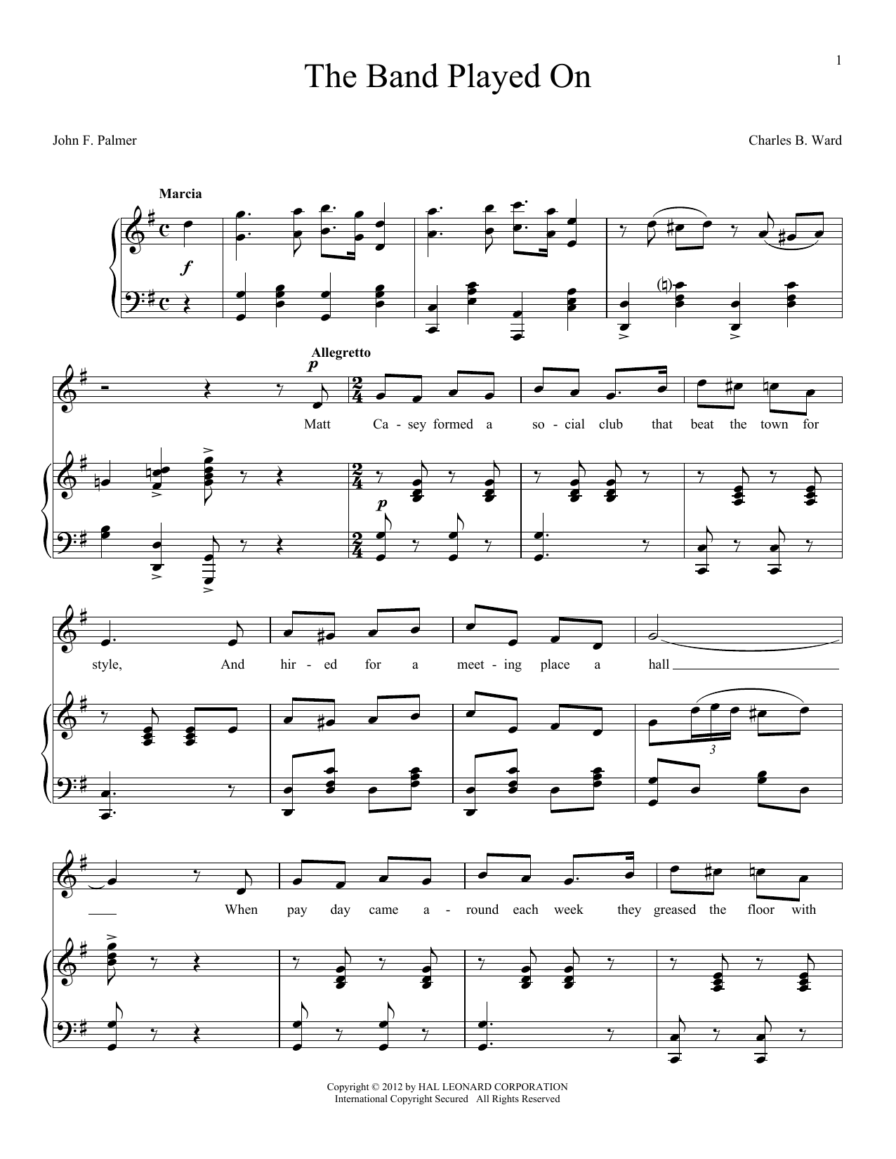 Download Charles B. Ward The Band Played On Sheet Music and learn how to play Melody Line, Lyrics & Chords PDF digital score in minutes