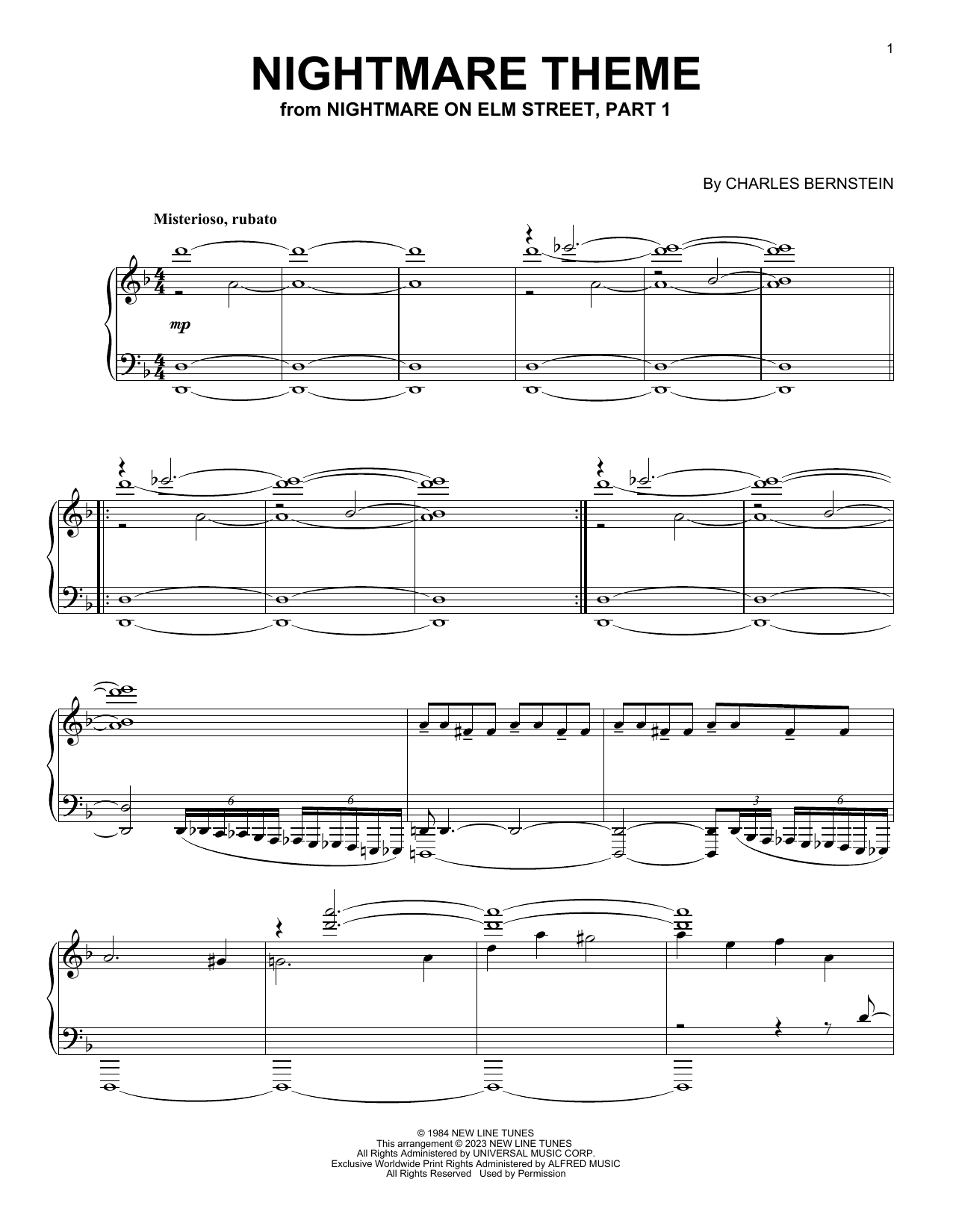Download Charles Bernstein A Nightmare On Elm Street Sheet Music and learn how to play Piano PDF digital score in minutes