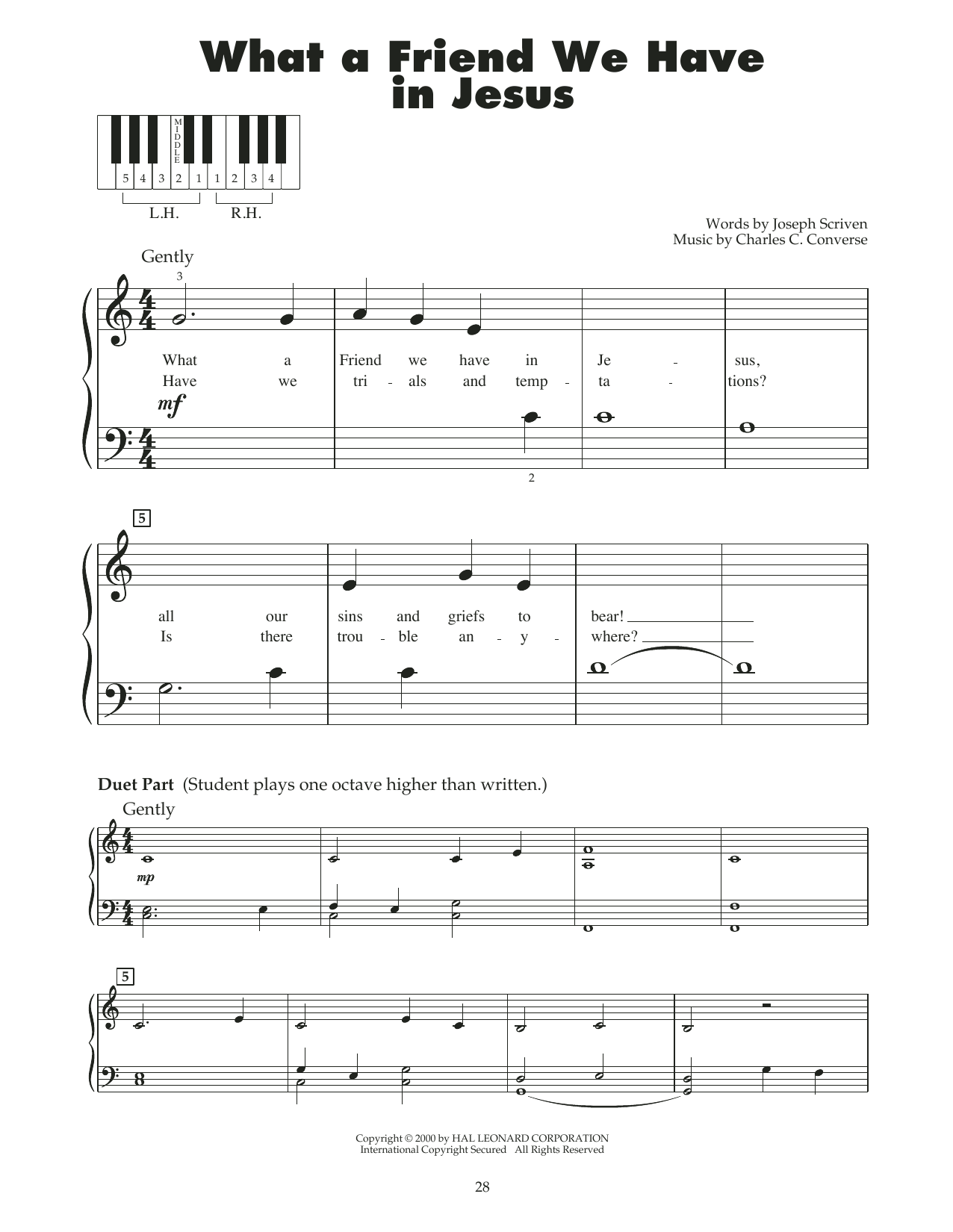 Download Charles C. Converse What A Friend We Have In Jesus (arr. Carol Klose) Sheet Music and learn how to play 5-Finger Piano PDF digital score in minutes