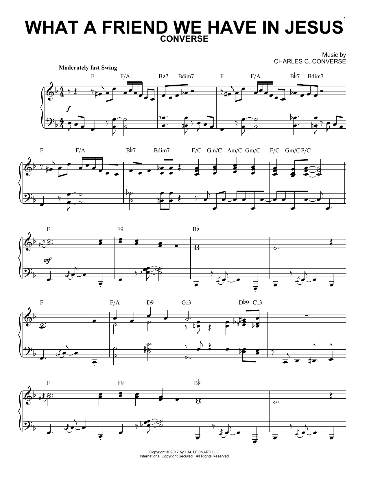 Download Charles C. Converse What A Friend We Have In Jesus Sheet Music and learn how to play Piano PDF digital score in minutes