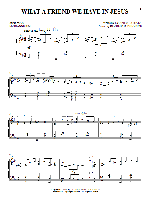 Download Charles C. Converse What A Friend We Have In Jesus Sheet Music and learn how to play Piano PDF digital score in minutes