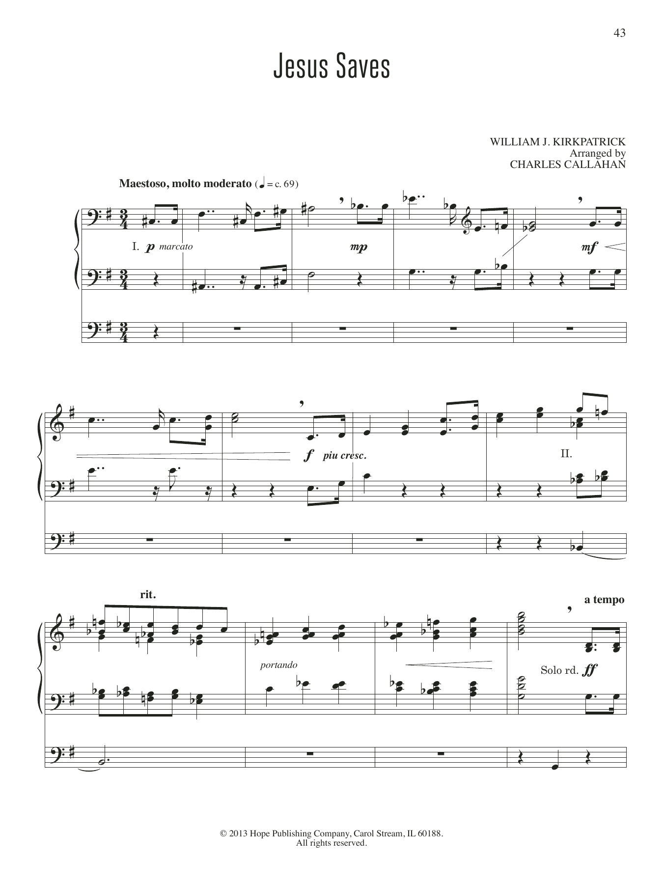 Download Charles Callahan Jesus Saves Sheet Music and learn how to play Organ PDF digital score in minutes