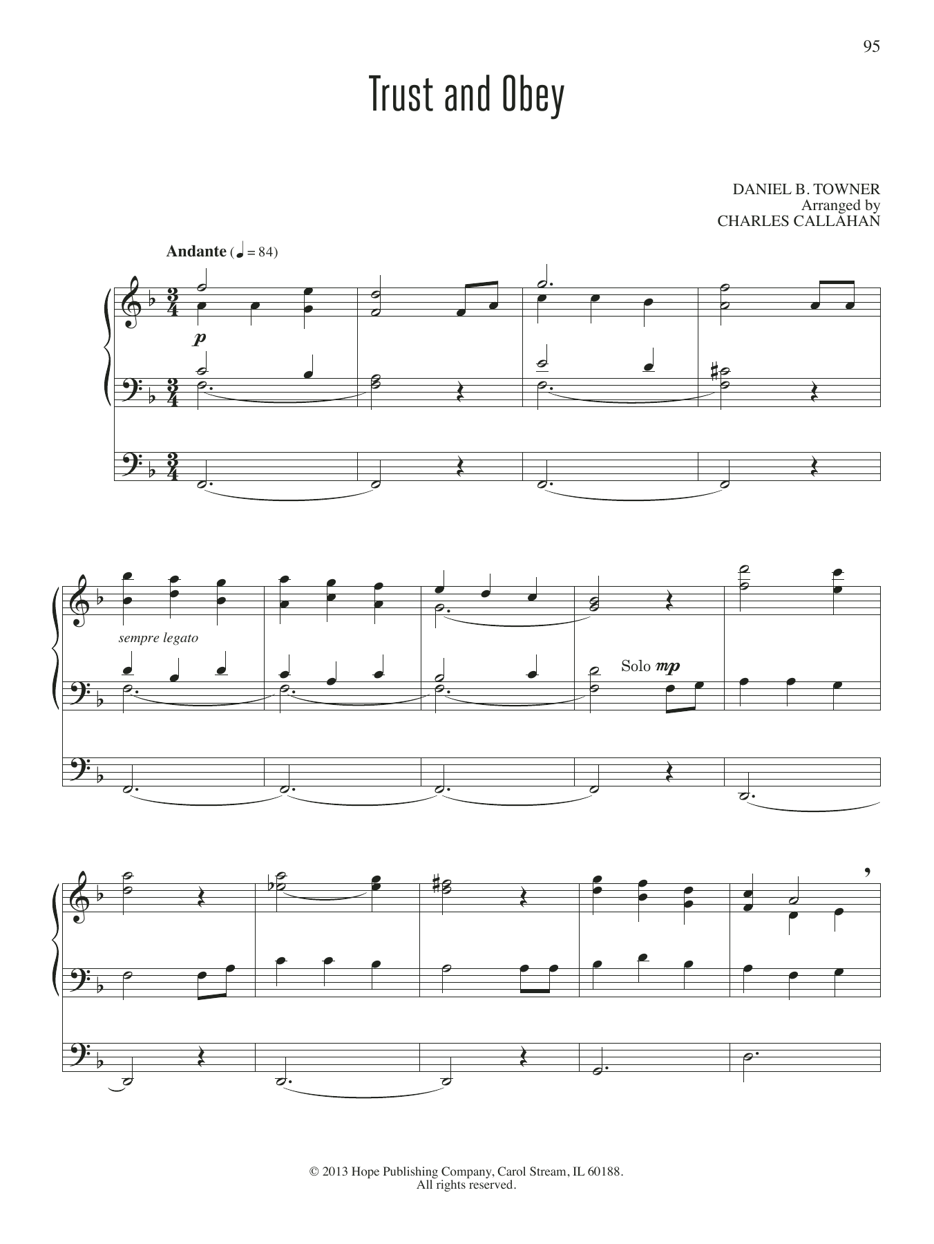 Download Charles Callahan Trust and Obey Sheet Music and learn how to play Organ PDF digital score in minutes