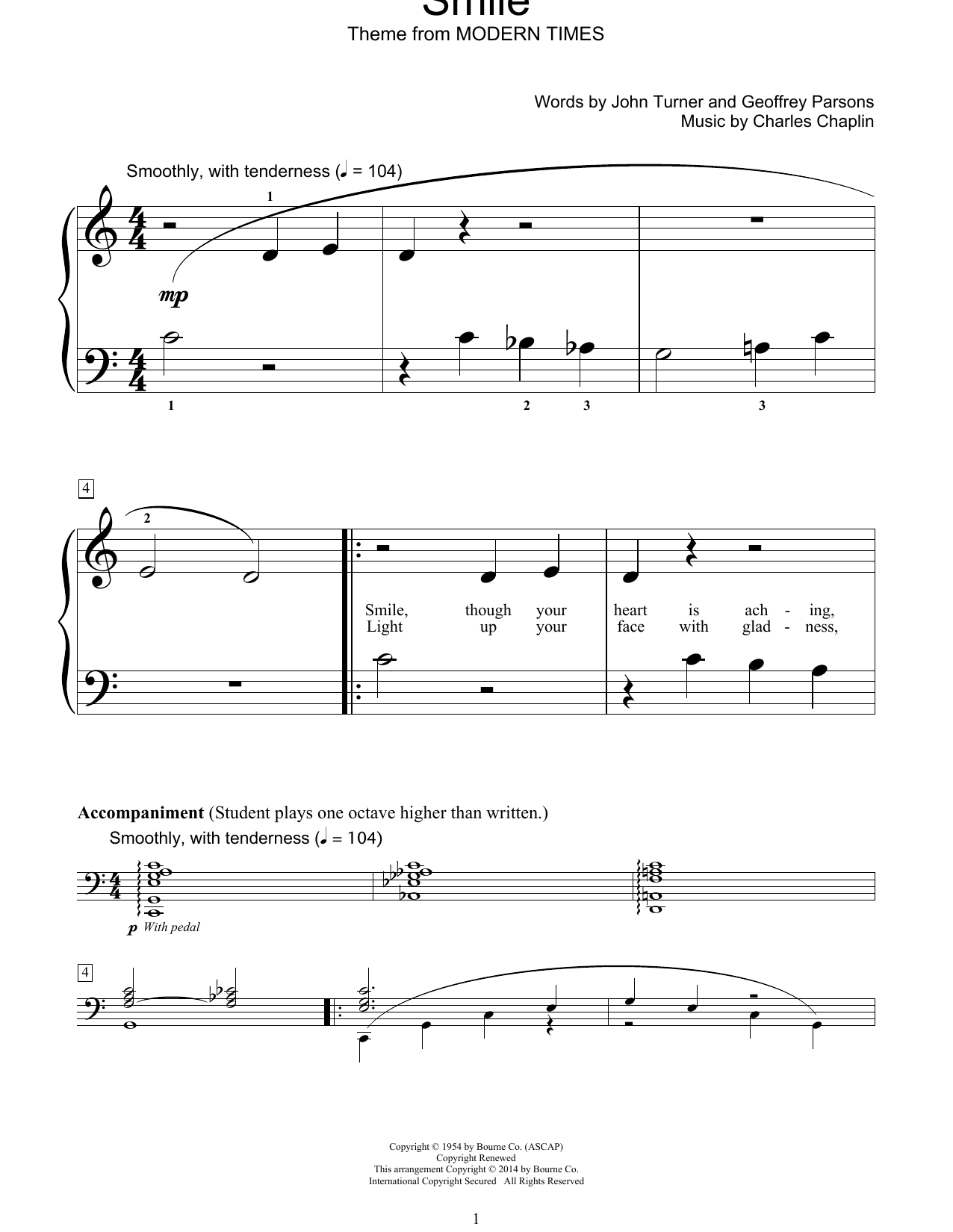 Download Charles Chaplin Smile Sheet Music and learn how to play Educational Piano PDF digital score in minutes