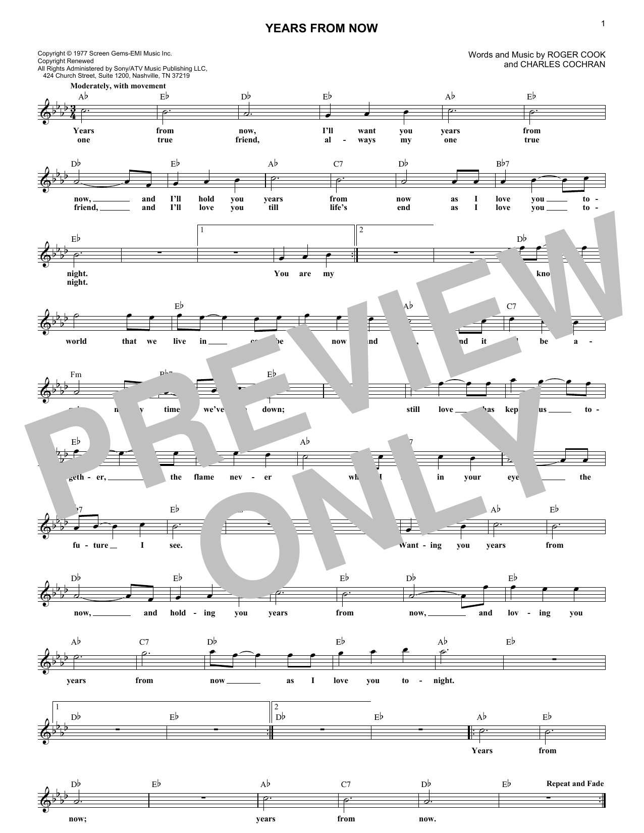 Download Charles Cochran Years From Now Sheet Music and learn how to play Lead Sheet / Fake Book PDF digital score in minutes