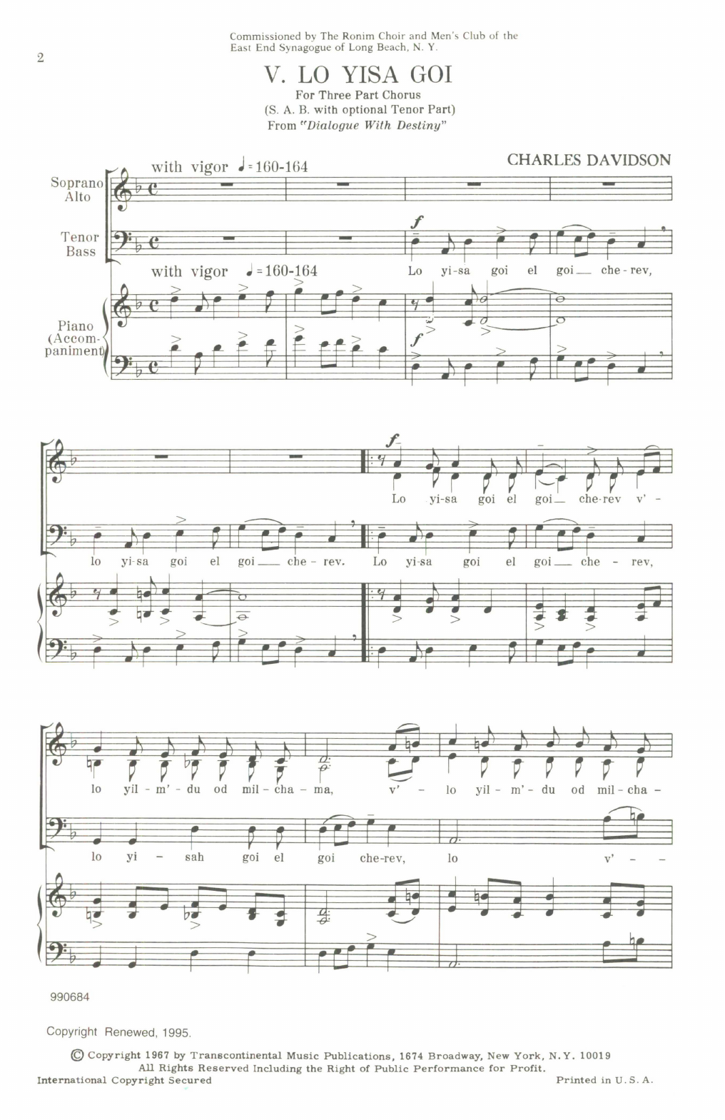 Download Charles Davidson Lo Yisa Goi Sheet Music and learn how to play SAB Choir PDF digital score in minutes