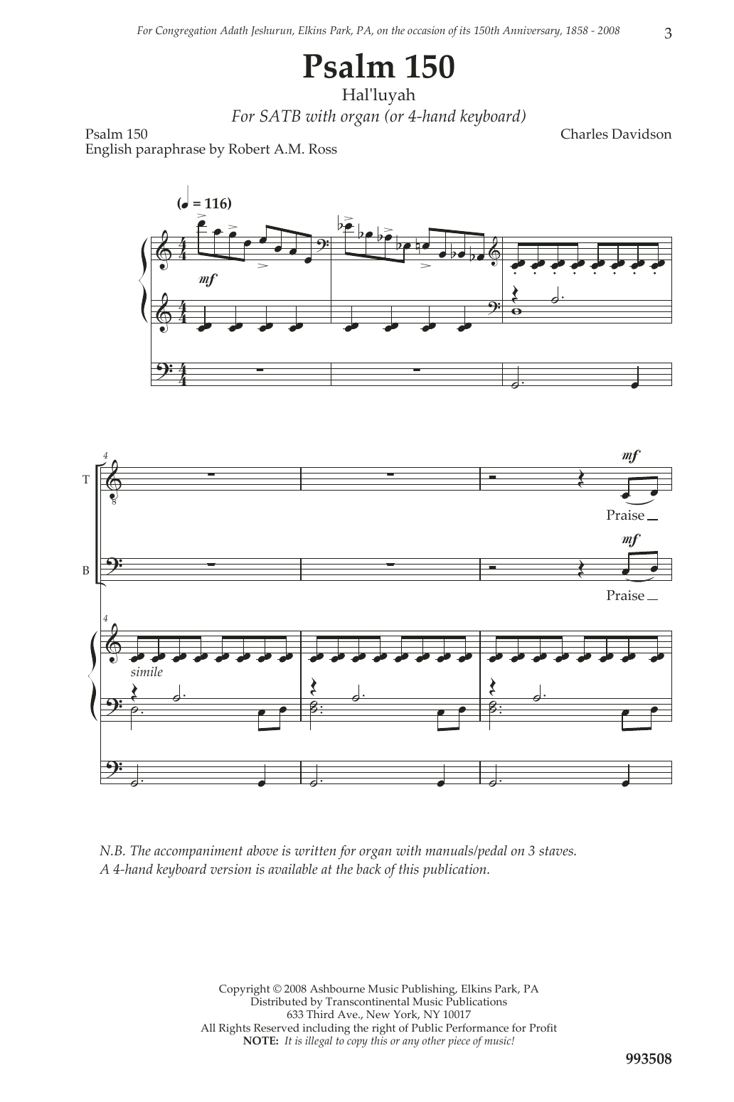 Download Charles Davidson Psalm 150 Sheet Music and learn how to play SATB Choir PDF digital score in minutes