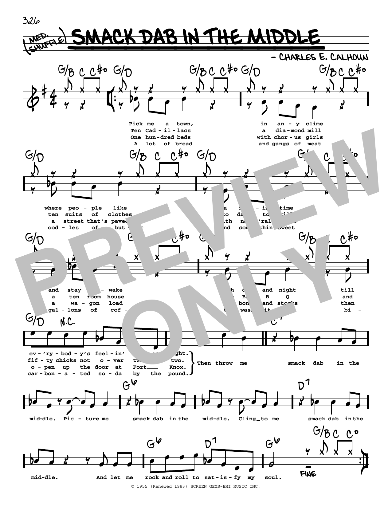 Download Charles E. Calhoun Smack Dab In The Middle (High Voice) Sheet Music and learn how to play Real Book – Melody, Lyrics & Chords PDF digital score in minutes