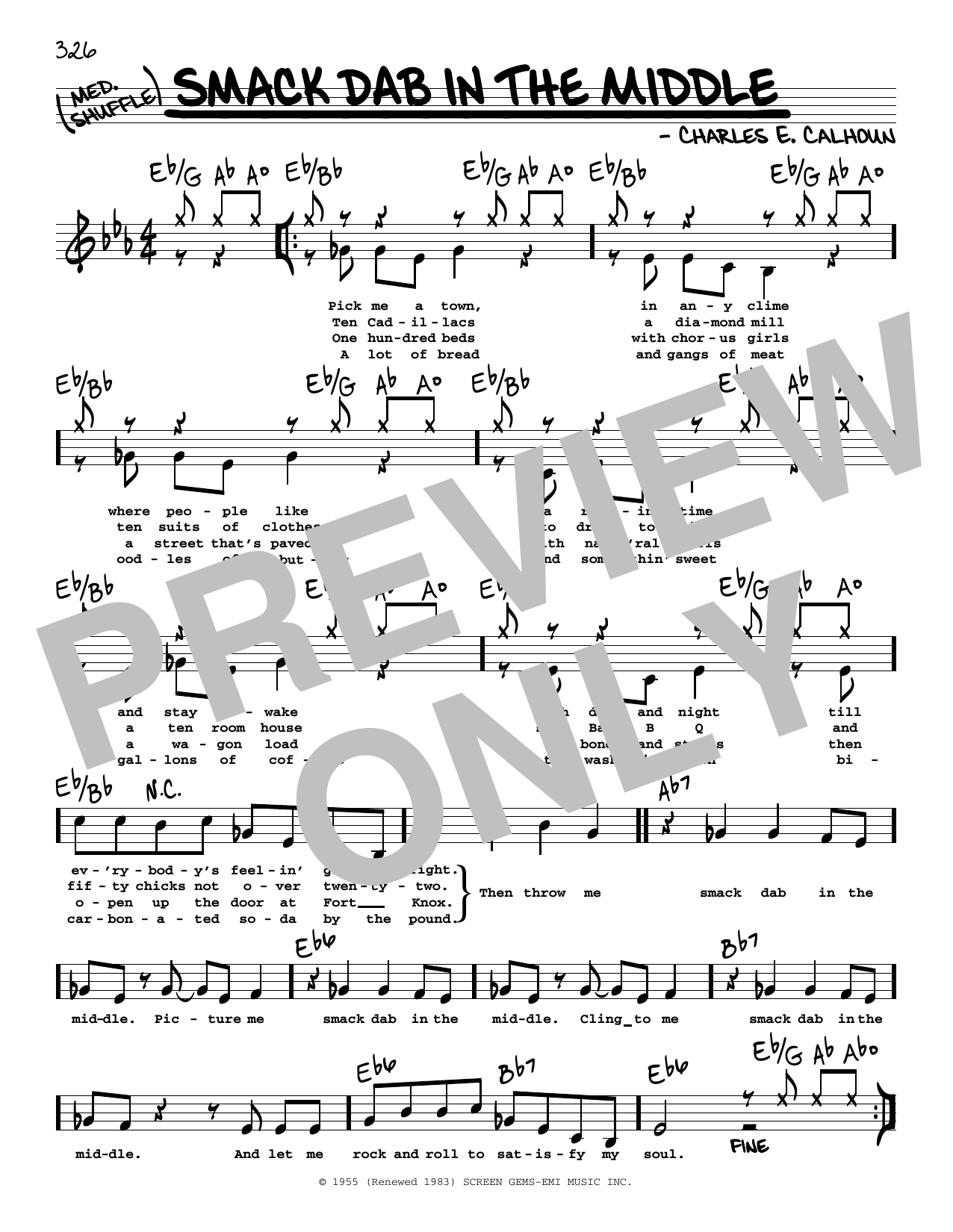 Download Charles E. Calhoun Smack Dab In The Middle (Low Voice) Sheet Music and learn how to play Real Book – Melody, Lyrics & Chords PDF digital score in minutes