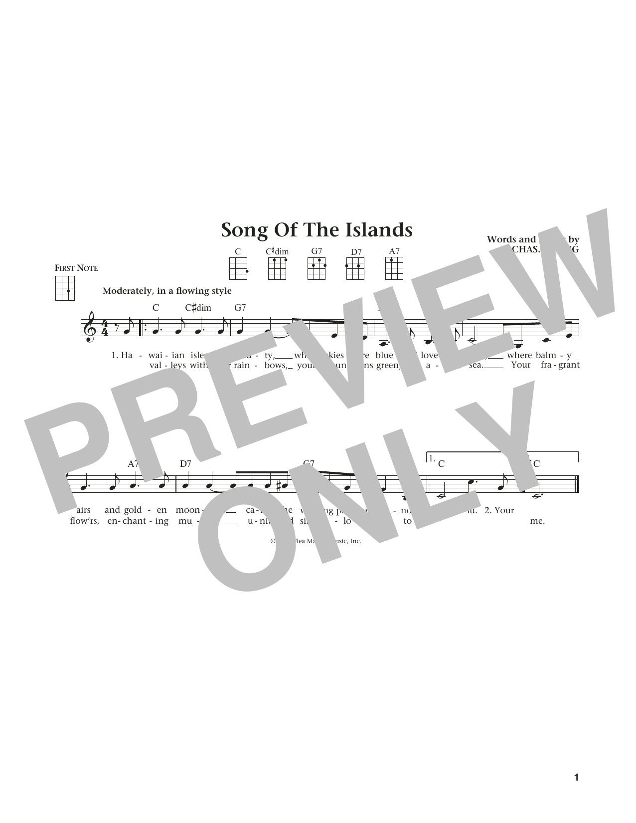 Download Charles E. King Song Of The Islands Sheet Music and learn how to play Ukulele PDF digital score in minutes