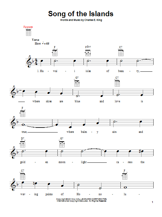 Download Charles E. King Song Of The Islands Sheet Music and learn how to play Ukulele Ensemble PDF digital score in minutes