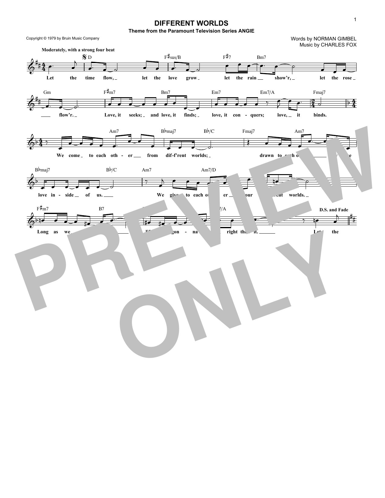 Download Charles Fox Different Worlds Sheet Music and learn how to play Melody Line, Lyrics & Chords PDF digital score in minutes