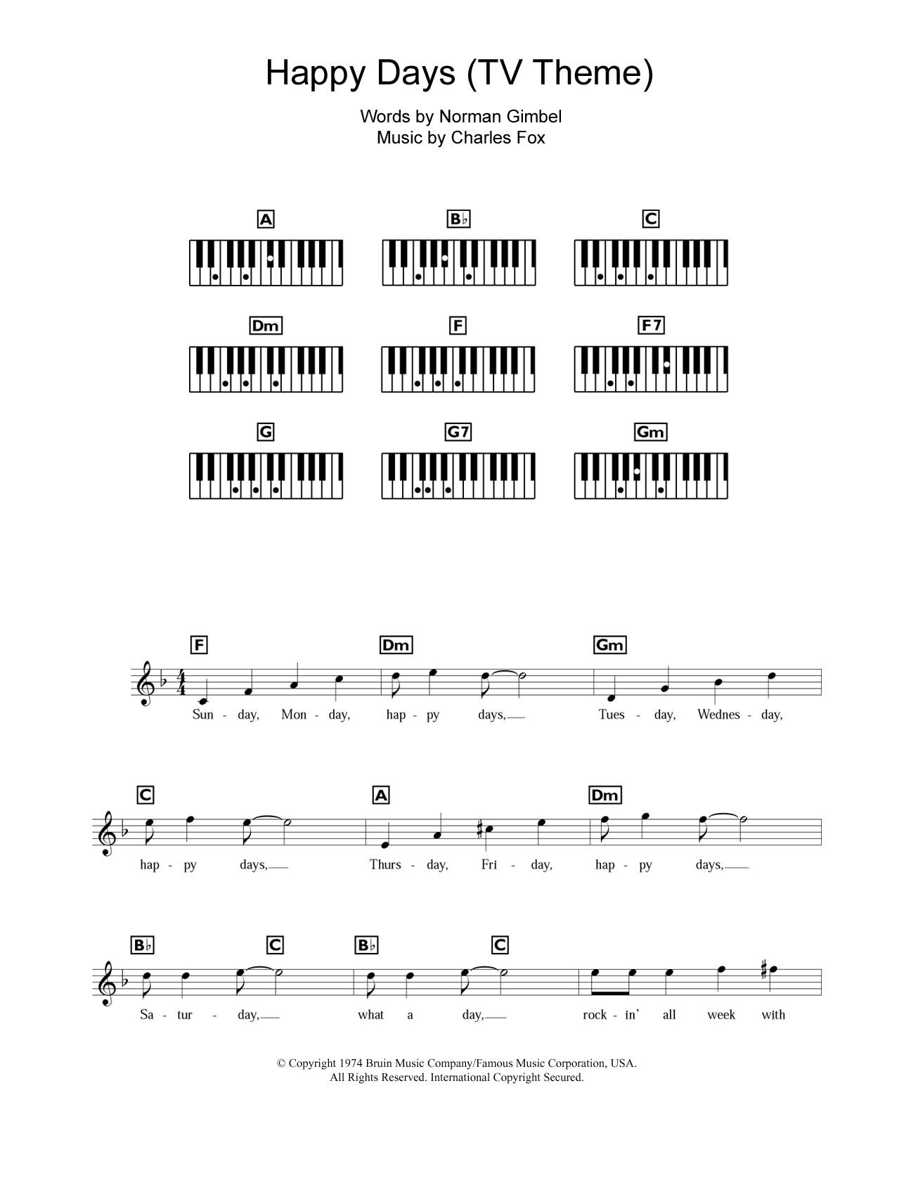 Download Charles Fox Happy Days (from the TV series) Sheet Music and learn how to play Keyboard PDF digital score in minutes