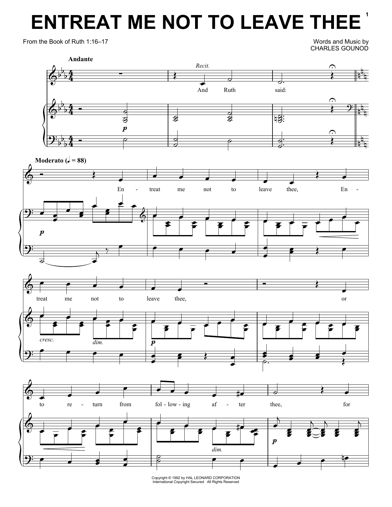 Download Charles Gounod Entreat Me Not To Leave Thee Sheet Music and learn how to play Piano & Vocal PDF digital score in minutes