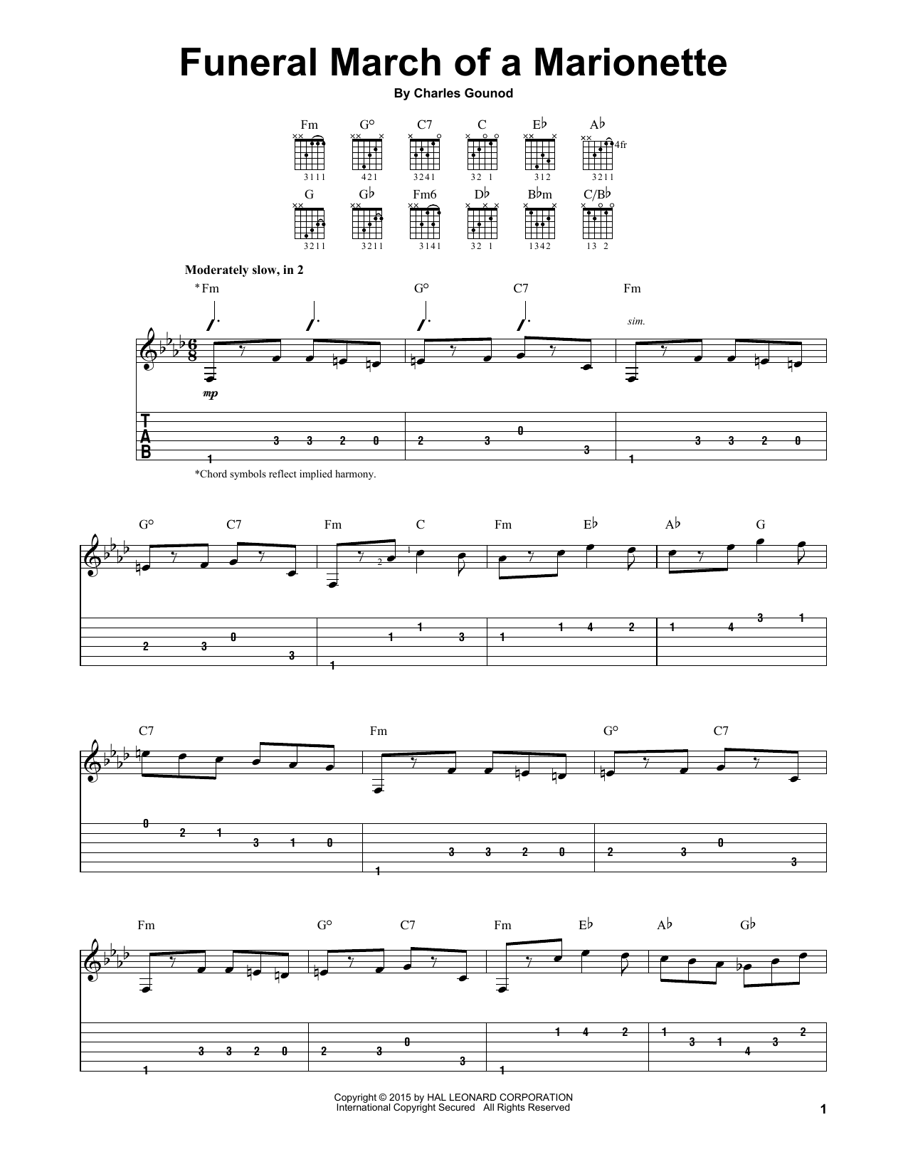 Download Charles Gounod Funeral March Of A Marionette Sheet Music and learn how to play Easy Guitar Tab PDF digital score in minutes