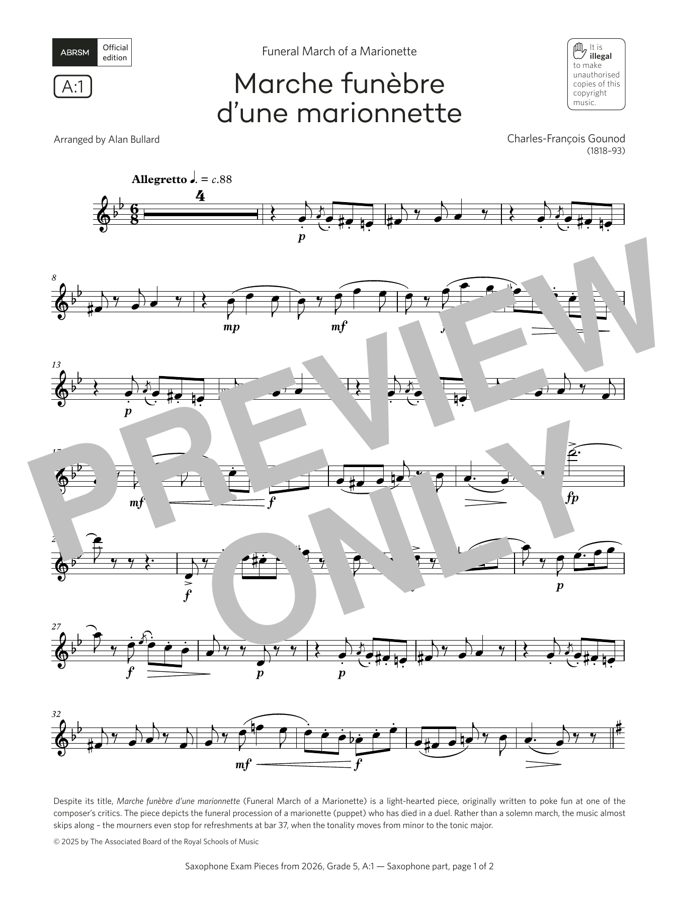 Download Charles-François Gounod Marche funèbre (Grade 5, list A1, from the ABRSM Saxophone Syllabus from 2026) Sheet Music and learn how to play Alto Sax Solo PDF digital score in minutes
