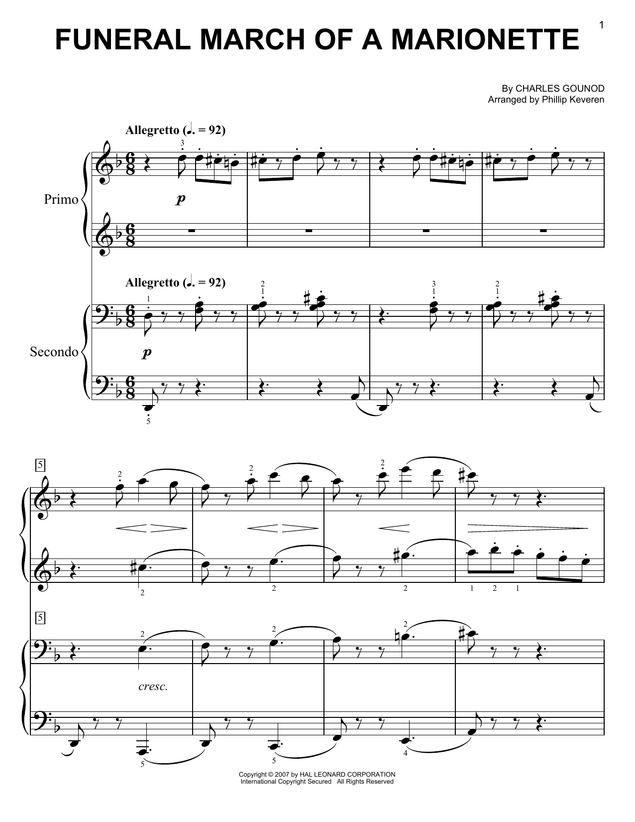 Download Phillip Keveren Funeral March Of A Marionette Sheet Music and learn how to play Easy Piano Duet PDF digital score in minutes
