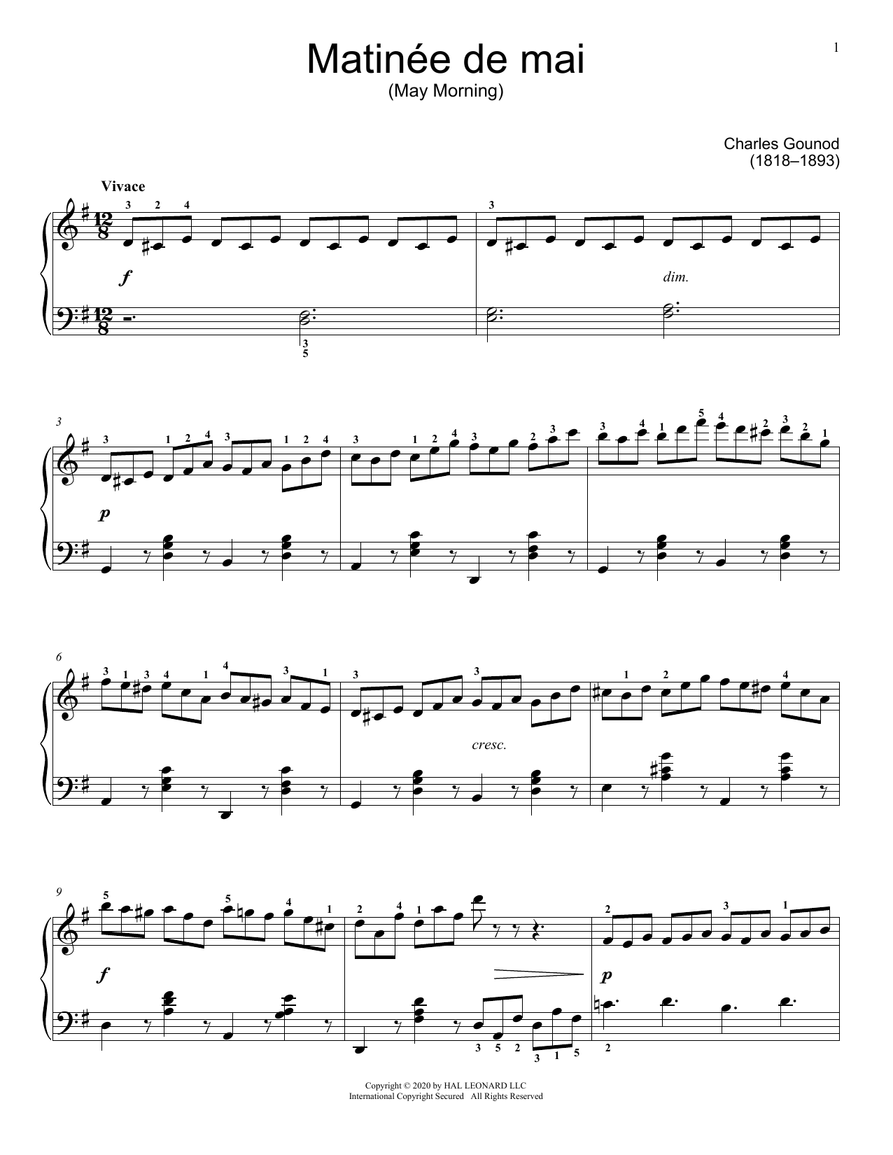 Download Charles Gounod Matinee de mai Sheet Music and learn how to play Educational Piano PDF digital score in minutes
