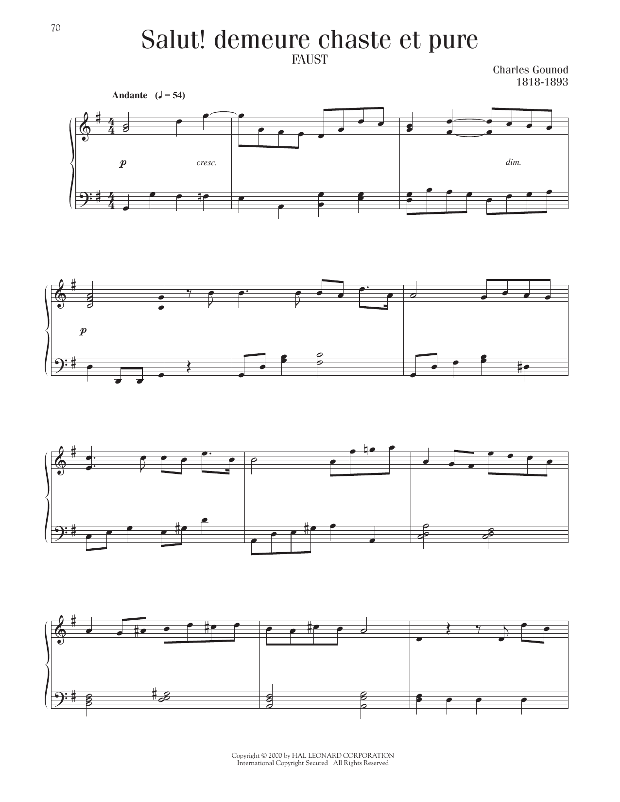 Download Charles Gounod Salut! Demeure Chaste Et Pure Sheet Music and learn how to play Piano Solo PDF digital score in minutes