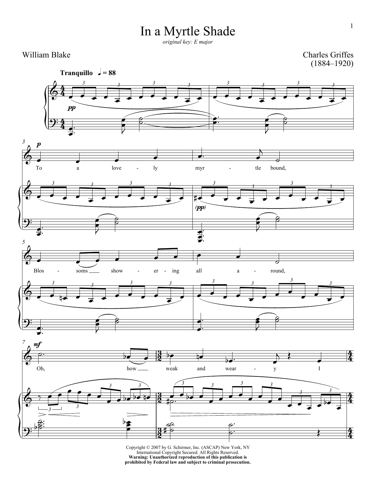 Download Charles Griffes In A Myrtle Shade Sheet Music and learn how to play Piano & Vocal PDF digital score in minutes