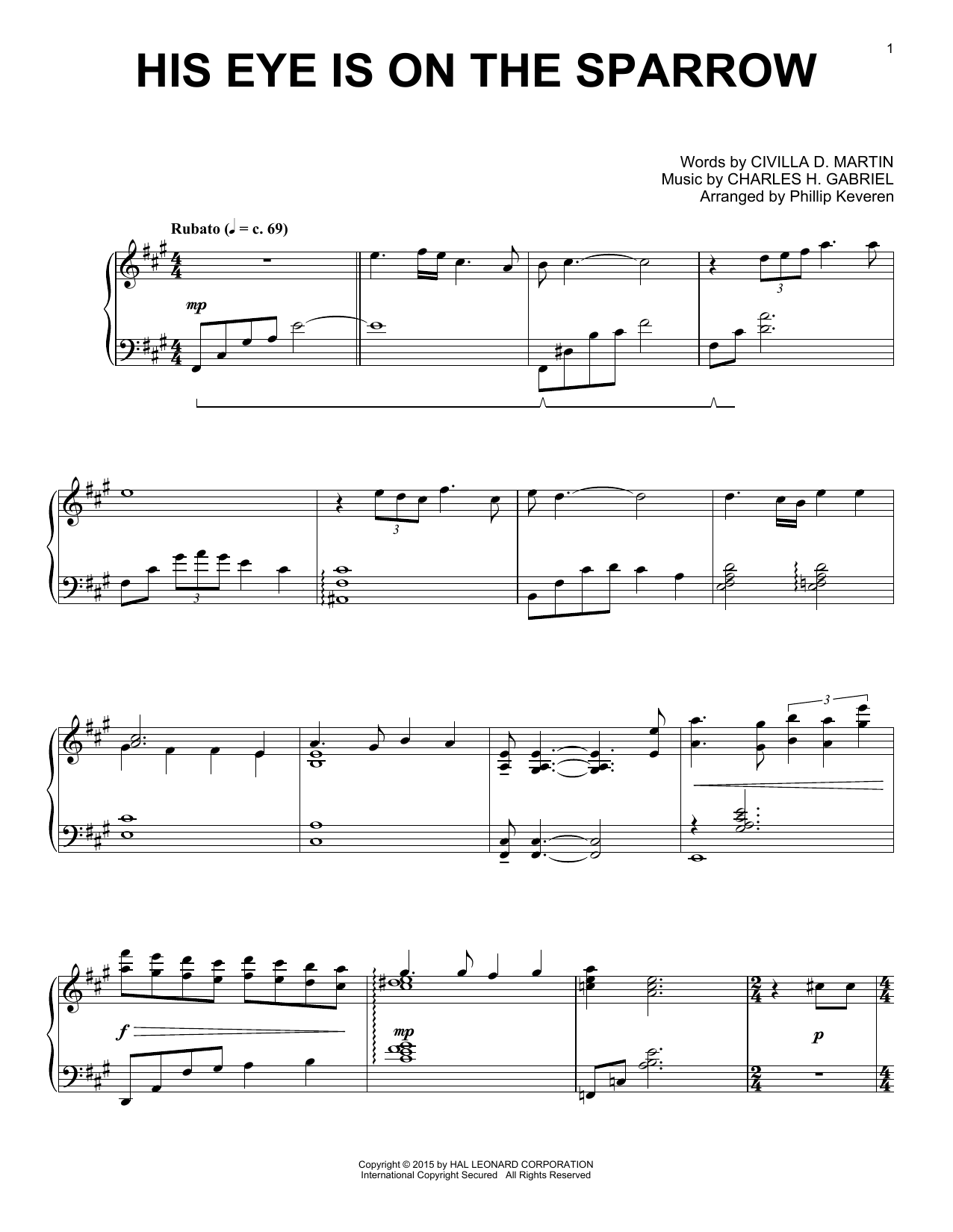 Download Phillip Keveren His Eye Is On The Sparrow Sheet Music and learn how to play Piano PDF digital score in minutes