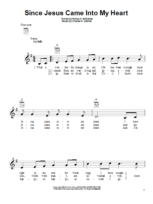 Download Charles H. Gabriel Since Jesus Came Into My Heart Sheet Music and learn how to play Lyrics & Piano Chords PDF digital score in minutes