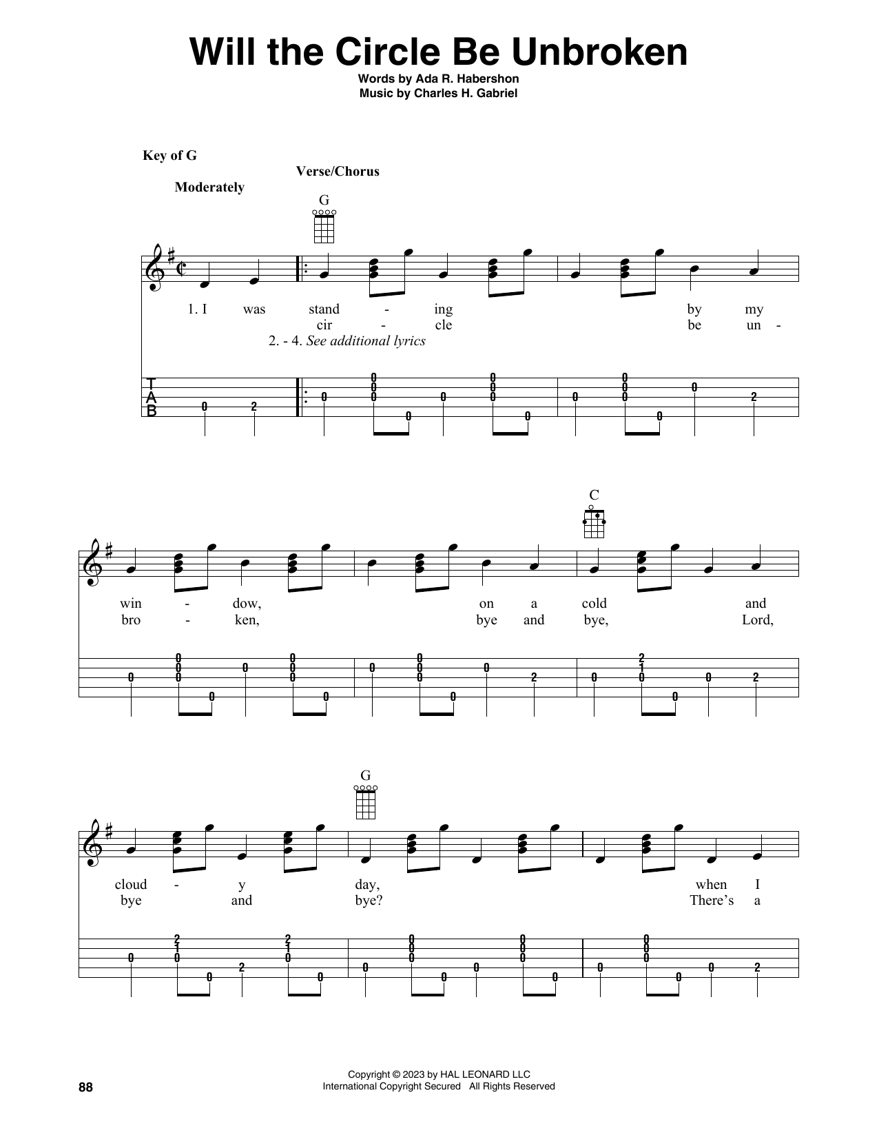 Download Charles H. Gabriel Will The Circle Be Unbroken (arr. Fred Sokolow) Sheet Music and learn how to play Banjo Tab PDF digital score in minutes