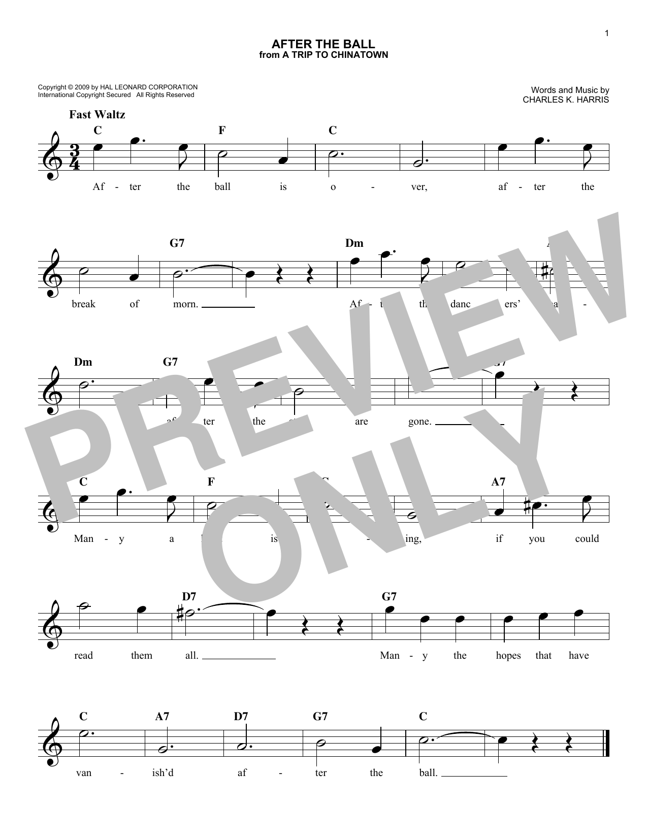 Download Charles K. Harris After The Ball Sheet Music and learn how to play Piano, Vocal & Guitar Chords (Right-Hand Melody) PDF digital score in minutes