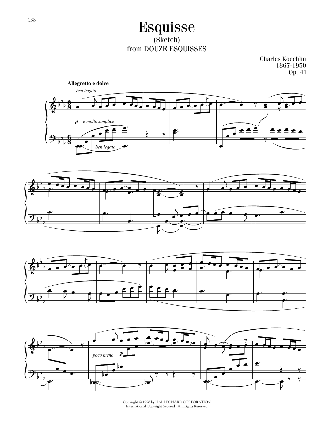 Download Charles Koechlin Esquisse (Sketch) Sheet Music and learn how to play Piano Solo PDF digital score in minutes