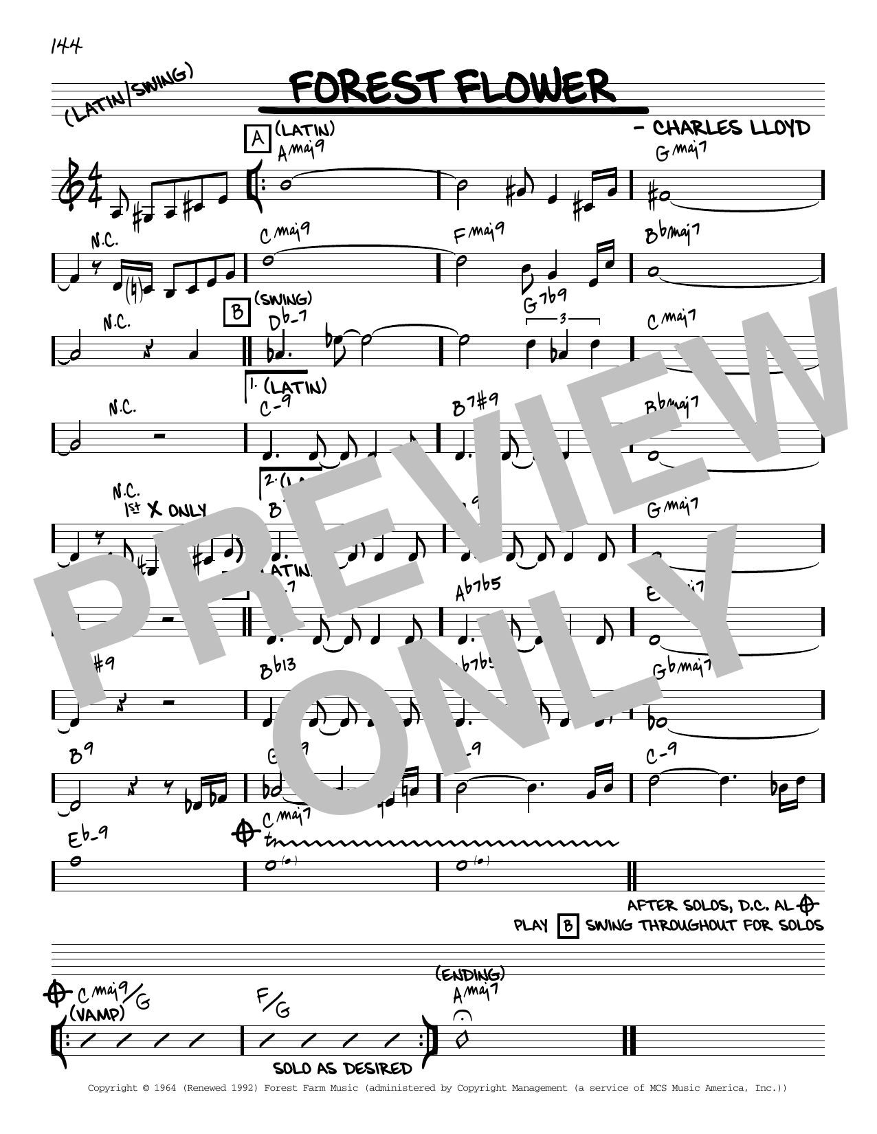 Download Charles Lloyd Forest Flower [Reharmonized version] (arr. Jack Grassel) Sheet Music and learn how to play Real Book – Melody & Chords PDF digital score in minutes