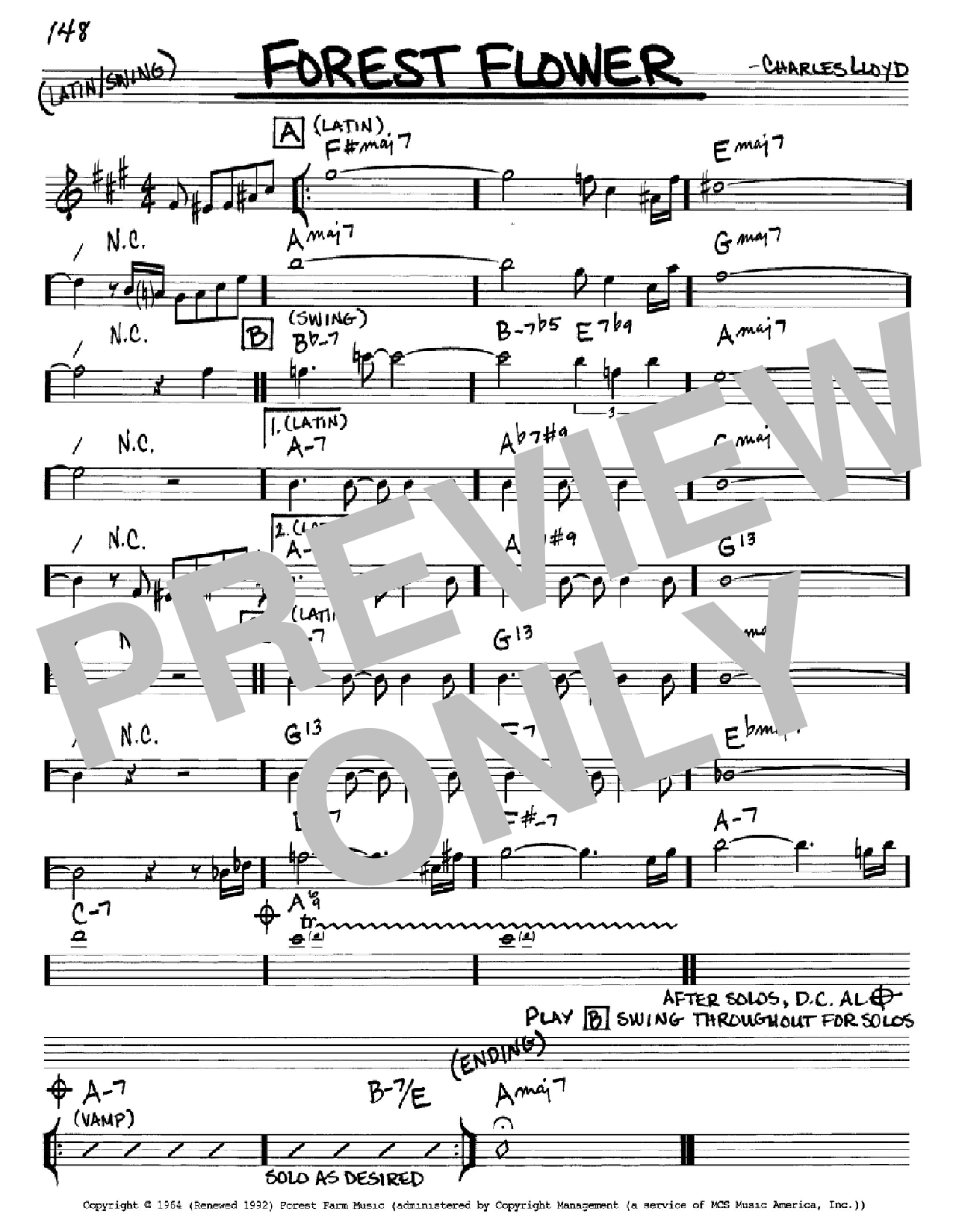 Download Charles Lloyd Forest Flower Sheet Music and learn how to play Real Book - Melody & Chords - Bb Instruments PDF digital score in minutes
