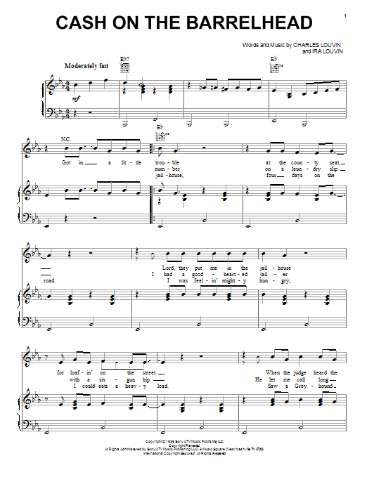 Download Charles Louvin Cash On The Barrelhead Sheet Music and learn how to play Piano, Vocal & Guitar (Right-Hand Melody) PDF digital score in minutes