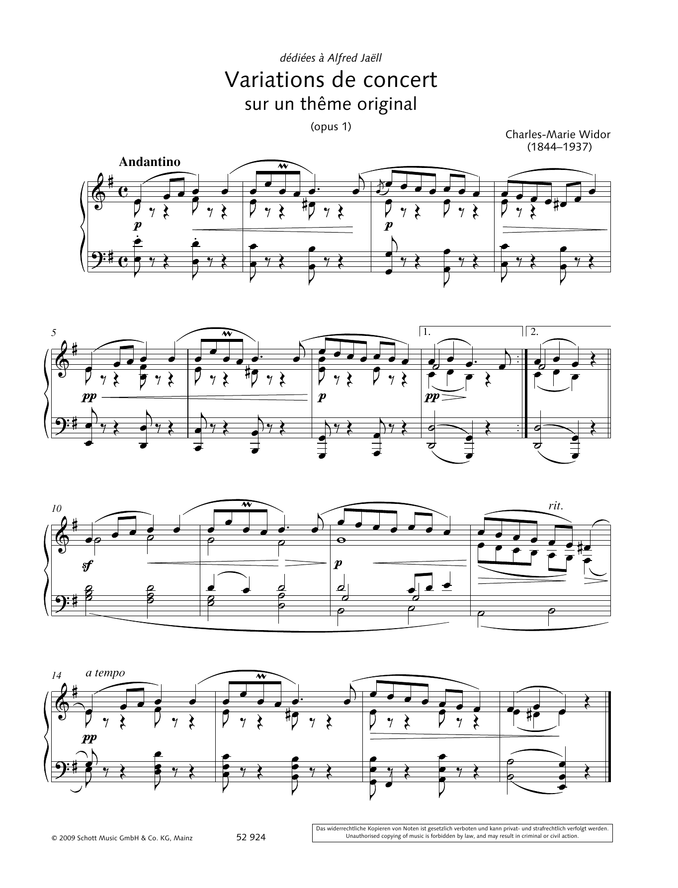 Download Charles-Marie Widor Variations de concert sur un thême original Sheet Music and learn how to play Piano Solo PDF digital score in minutes