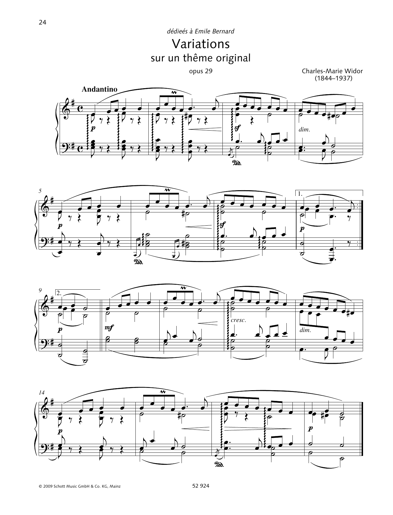 Download Charles-Marie Widor Variations sur un thème original Sheet Music and learn how to play Piano Solo PDF digital score in minutes