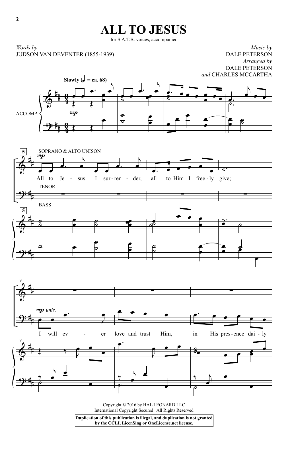 Download Charles McCartha All To Jesus Sheet Music and learn how to play SATB PDF digital score in minutes