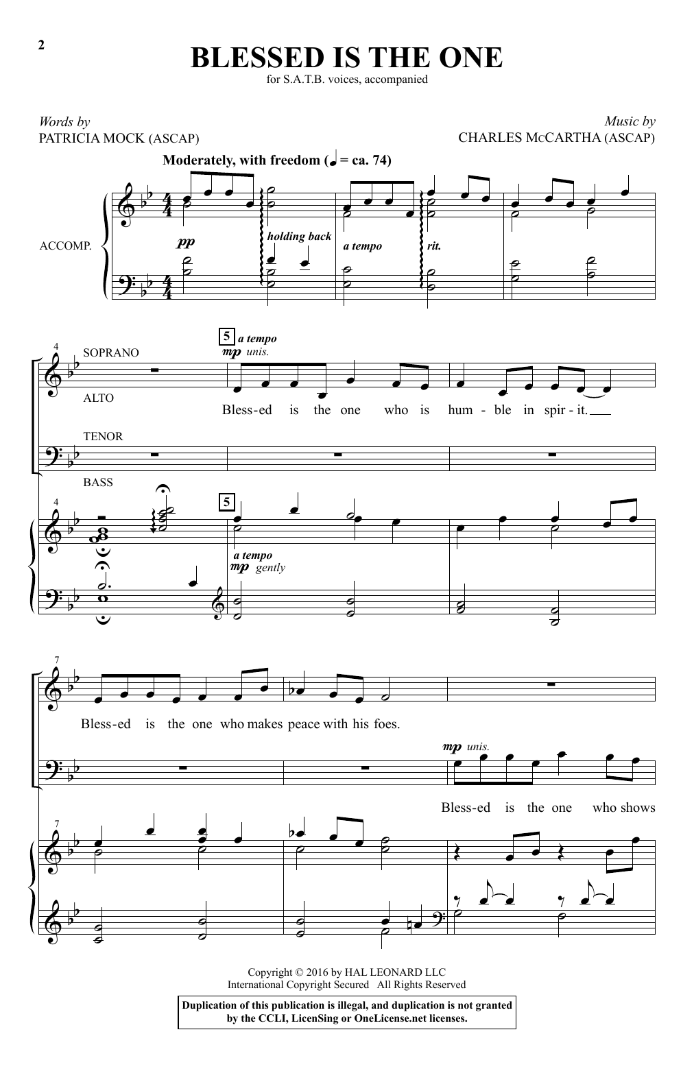 Download Charles McCartha Blessed Is The One Sheet Music and learn how to play SATB PDF digital score in minutes