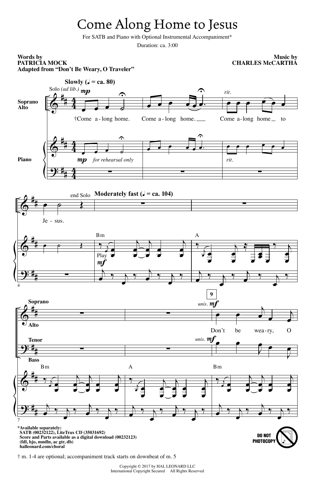 Download Charles McCartha Come Along Home To Jesus Sheet Music and learn how to play SATB PDF digital score in minutes