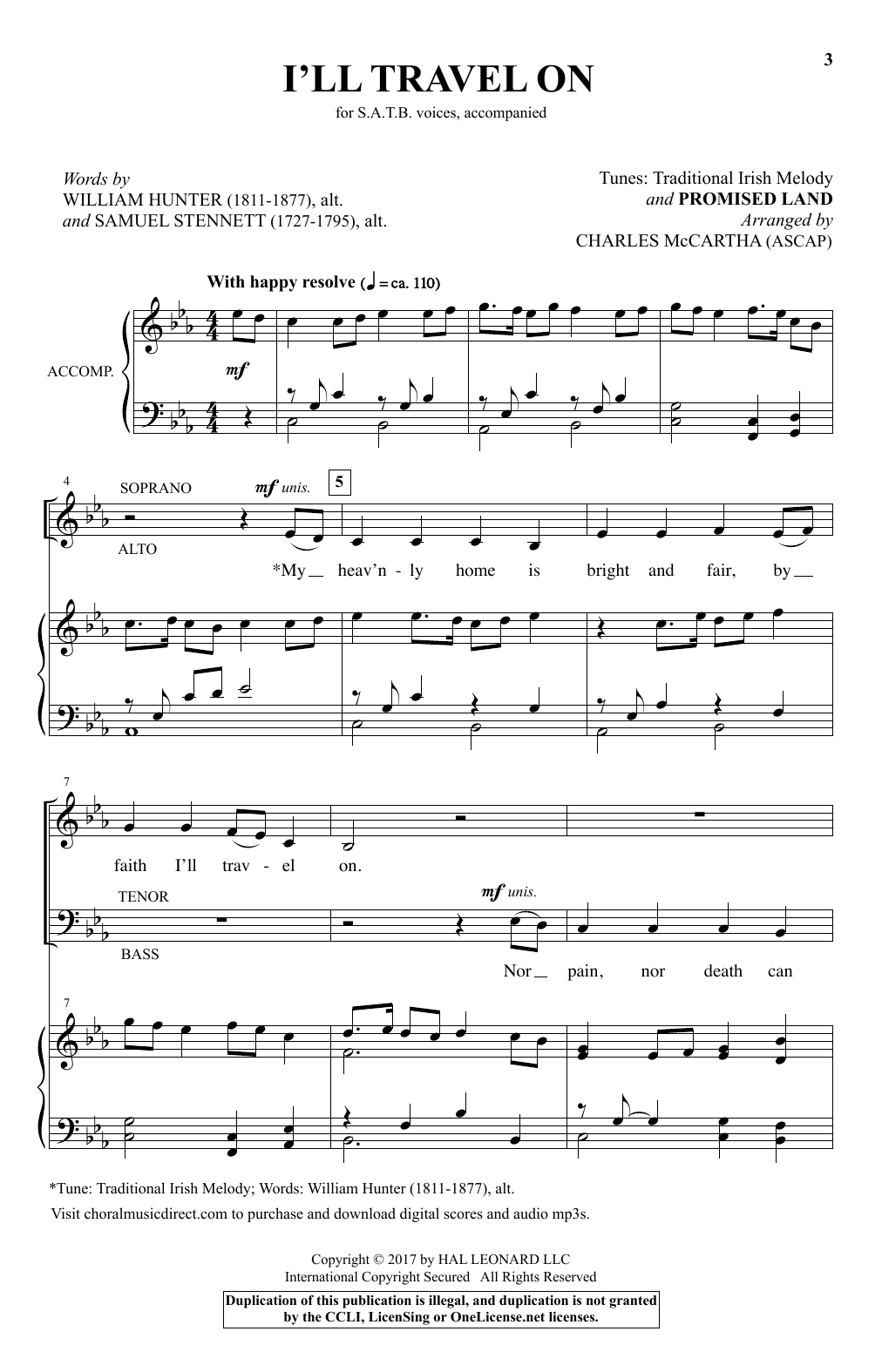 Download Charles McCartha I'll Travel On Sheet Music and learn how to play SATB PDF digital score in minutes