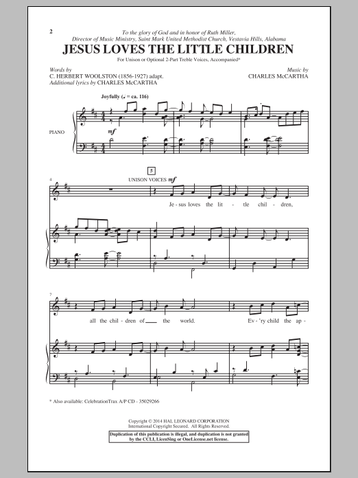 Download Charles McCartha Jesus Loves The Little Children Sheet Music and learn how to play Choral PDF digital score in minutes