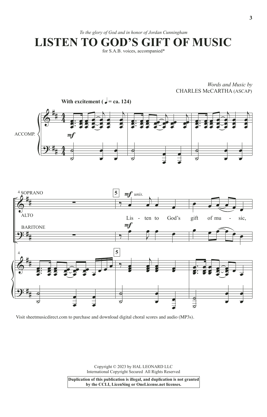 Download Charles McCartha Listen To God's Gift Of Music Sheet Music and learn how to play SAB Choir PDF digital score in minutes