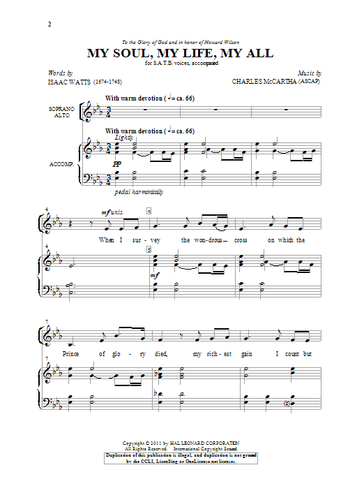 Download Charles McCartha My Soul, My Life, My All Sheet Music and learn how to play SATB PDF digital score in minutes