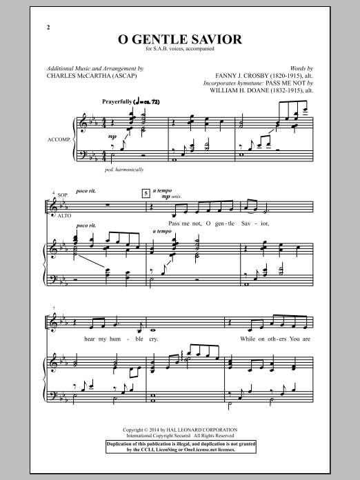 Download Charles McCartha O Gentle Savior Sheet Music and learn how to play SAB PDF digital score in minutes