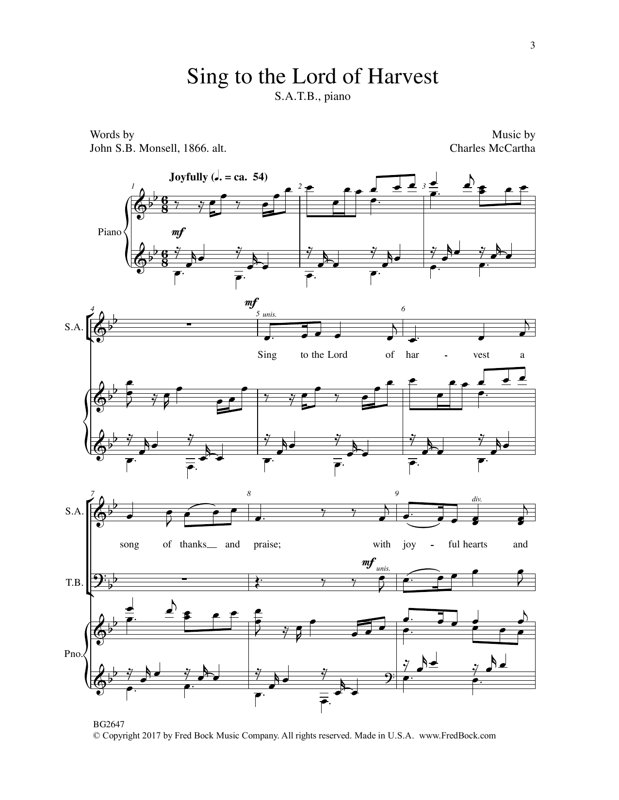 Download Charles McCartha Sing to the Lord of Harvest Sheet Music and learn how to play SATB Choir PDF digital score in minutes