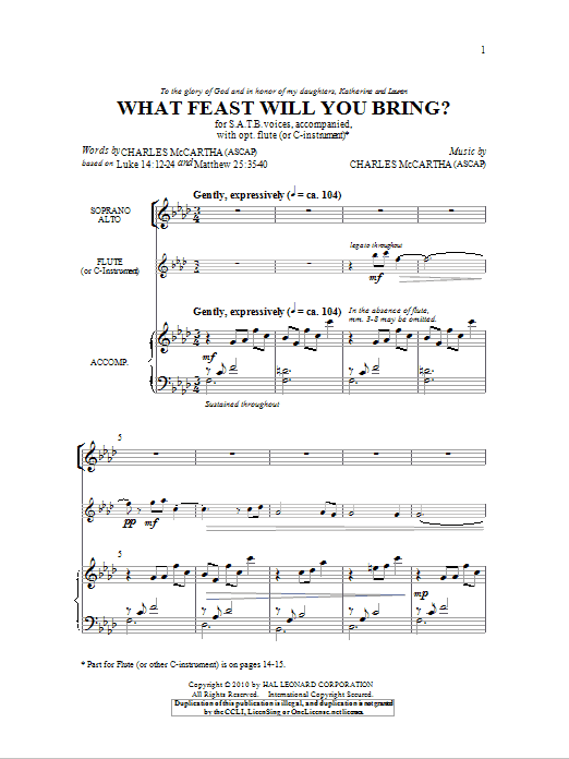 Download Charles McCartha What Feast Will You Bring? Sheet Music and learn how to play SATB PDF digital score in minutes