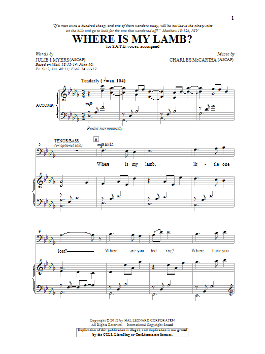 Download Charles McCartha Where Is My Lamb? Sheet Music and learn how to play SATB PDF digital score in minutes
