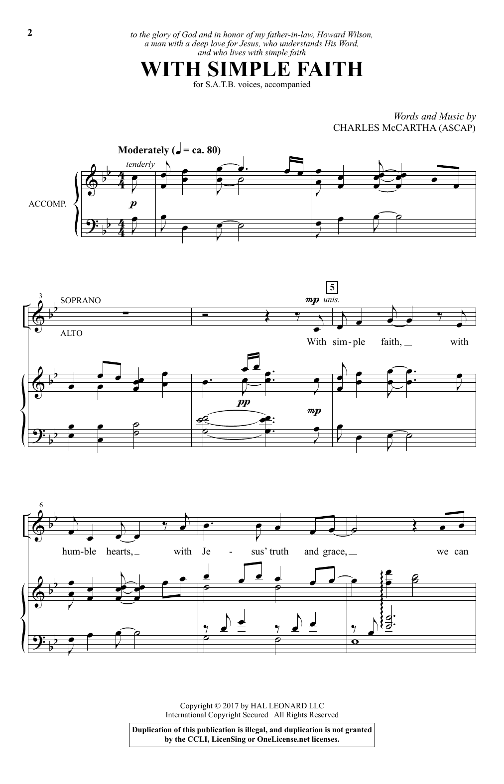 Download Charles McCartha With Simple Faith Sheet Music and learn how to play SATB PDF digital score in minutes
