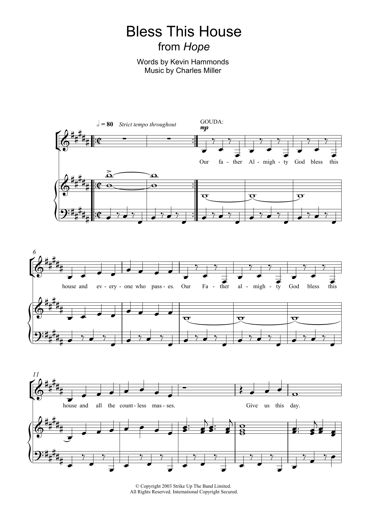 Download Charles Miller & Kevin Hammonds Bless This House (From Hope) Sheet Music and learn how to play Piano & Vocal PDF digital score in minutes