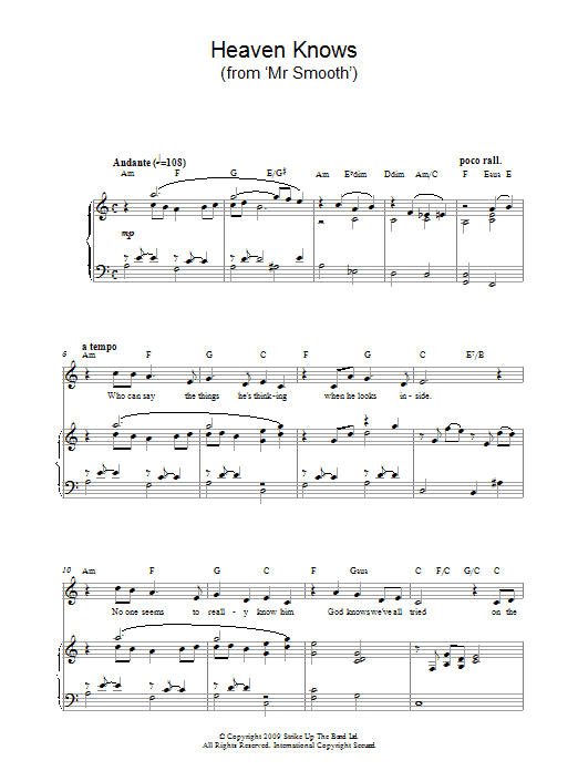 Download Charles Miller & Kevin Hammonds Heaven Knows (from Mr Smooth) Sheet Music and learn how to play Piano & Vocal PDF digital score in minutes